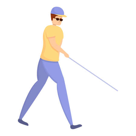 Blind boy with stick icon. Cartoon of blind boy with stick vector icon for web design isolated on white backgroundのイラスト素材
