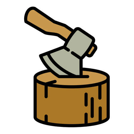 Axe in stump icon. Outline axe in stump vector icon for web design isolated on white backgroundのイラスト素材