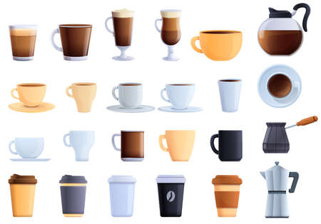 Coffee icons set. Cartoon set of coffee vector icons for web designのイラスト素材