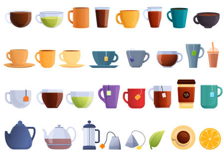 Tea icons set. Cartoon set of tea vector icons for web designのイラスト素材