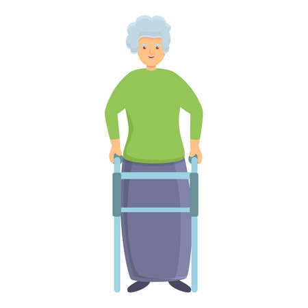 Smiling granny with walker icon. Cartoon of smiling granny with walker vector icon for web design isolated on white backgroundのイラスト素材