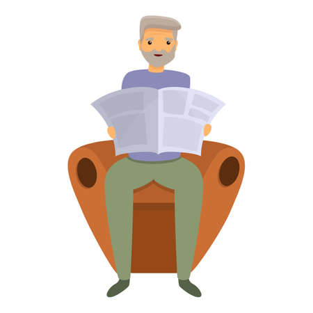 Senior man read newspaper icon. Cartoon of senior man read newspaper vector icon for web design isolated on white backgroundのイラスト素材
