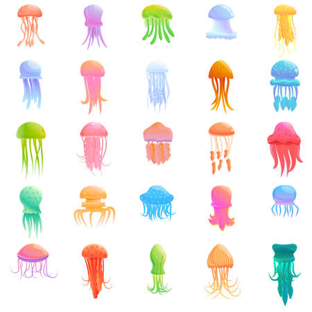 Jellyfish icons set. Cartoon set of jellyfish vector icons for web designのイラスト素材