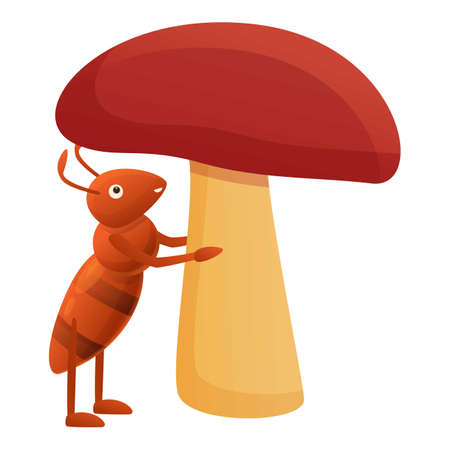 Ant under mushroom icon. Cartoon of ant under mushroom vector icon for web design isolated on white backgroundのイラスト素材