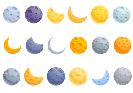 Moon icons set. Cartoon set of moon vector icons for web designのイラスト素材