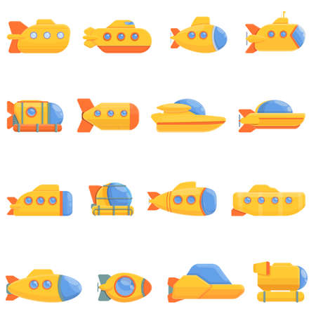 Bathyscaphe icons set. Cartoon set of bathyscaphe vector icons for web designのイラスト素材