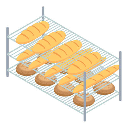 Bakery factory bread rack icon. Isometric of bakery factory bread rack vector icon for web design isolated on white backgroundのイラスト素材