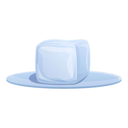Ice cube on plate icon. Cartoon of ice cube on plate vector icon for web design isolated on white backgroundのイラスト素材