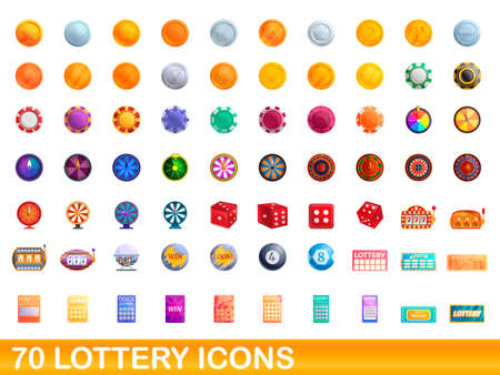 70 lottery icons set, cartoon styleのイラスト素材
