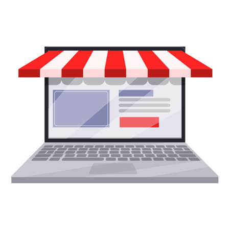 Laptop online shopping icon, cartoon styleのイラスト素材
