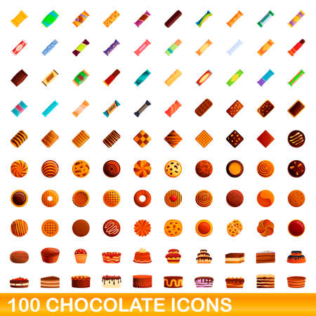100 chocolate icons set, cartoon styleのイラスト素材