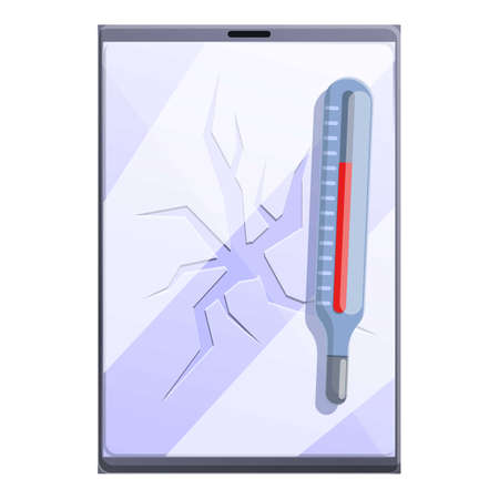Hot broken tablet icon, cartoon style