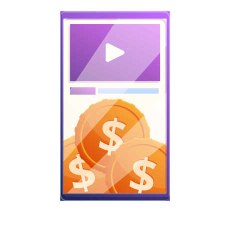 Smartphone video monetization icon, cartoon styleのイラスト素材
