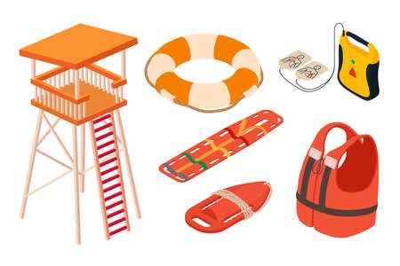 Sea safety icons set, isometric styleのイラスト素材