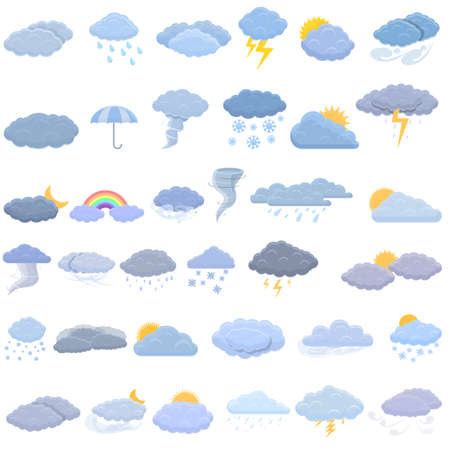 Cloudy weather icons set, cartoon styleのイラスト素材