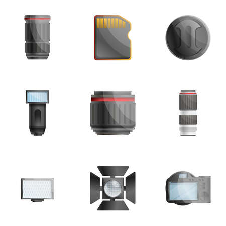 Camera photo tools icon set, cartoon styleの写真素材