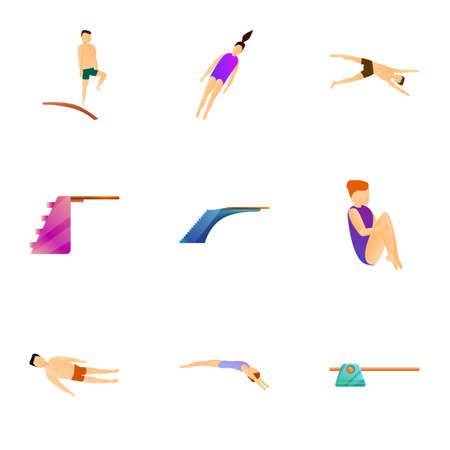 Pool diving board icon set, cartoon styleの写真素材