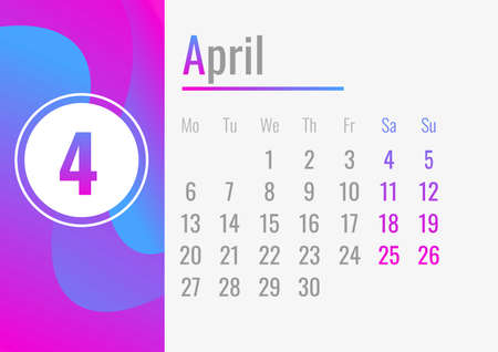 April calendar month 2020 concept banner, cartoon styleの写真素材