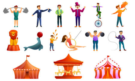 Circus icons set, cartoon styleの写真素材