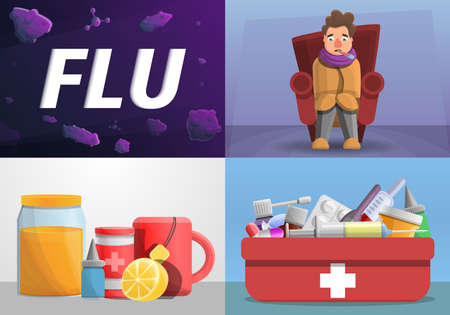 Flu banner set, cartoon styleの写真素材