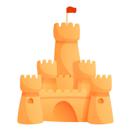 Red flag sand castle icon, cartoon styleの写真素材