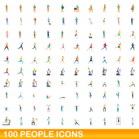 100 people icons set, cartoon styleの写真素材