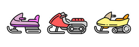 Snowmobile icons set, outline styleの写真素材