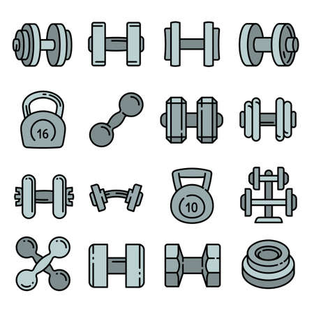 Dumbell icons set, outline styleの写真素材
