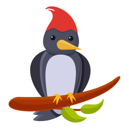 Woodpecker on branch icon, cartoon styleのイラスト素材