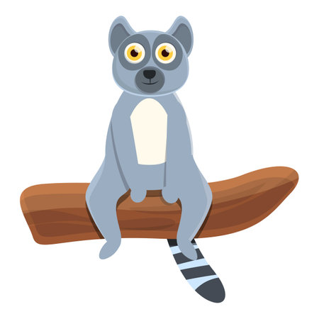 Lemur on tree branch icon, cartoon styleのイラスト素材