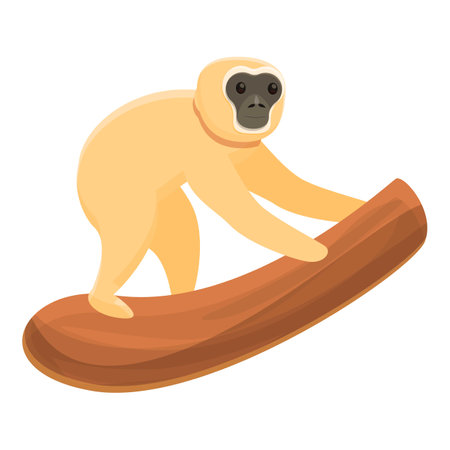 Gibbon on tree branch icon, cartoon styleのイラスト素材