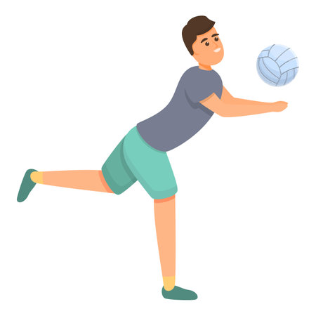 Ridiculous volleyball player icon, cartoon styleのイラスト素材
