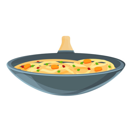 Fry wok pan icon, cartoon styleのイラスト素材
