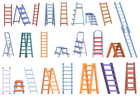 Step ladder icons set, cartoon styleのイラスト素材