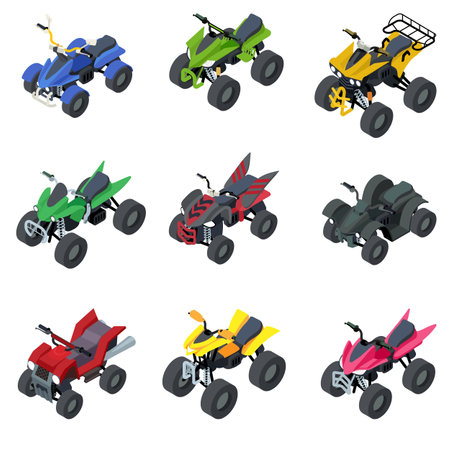 Quad bike icons set, isometric styleのイラスト素材