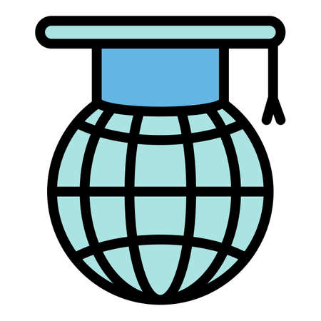 Global online graduation icon, outline styleのイラスト素材