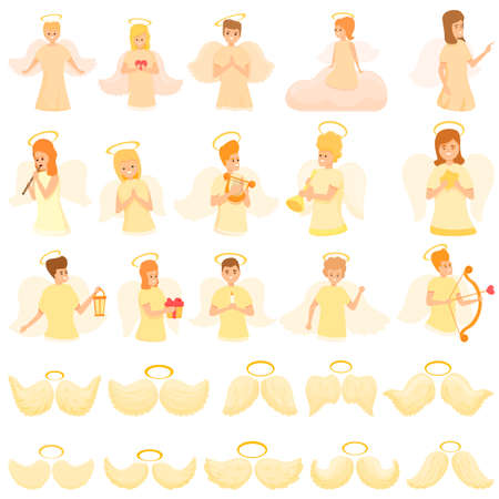 Angel icons set, cartoon styleのイラスト素材