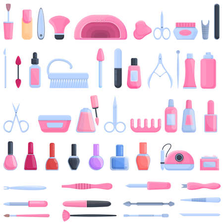 Equipment for manicure icons set, cartoon styleのイラスト素材