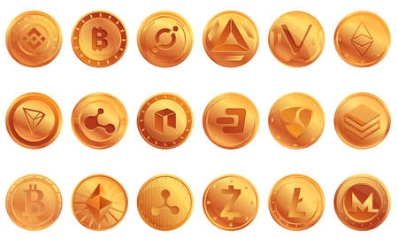 Cryptocurrency icons set, cartoon styleのイラスト素材