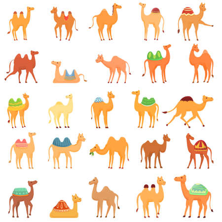Camel icons set, cartoon styleのイラスト素材