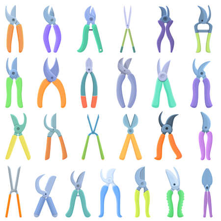 Secateurs icons set, cartoon styleのイラスト素材