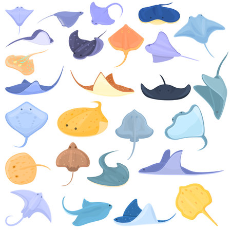 Stingray icons set, cartoon styleのイラスト素材
