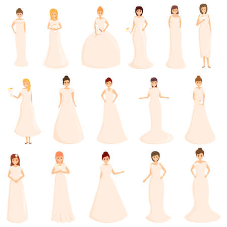 Wedding dress icons set. Cartoon set of wedding dress vector icons for web designのイラスト素材
