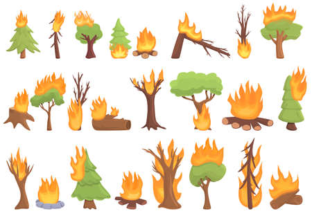 Burning forest icon. Cartoon of burning forest vector icon for web design isolated on white backgroundのイラスト素材