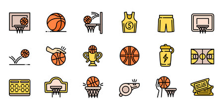Basketball equipment icons set. Outline set of basketball equipment vector icons for web design isolated on white backgroundのイラスト素材