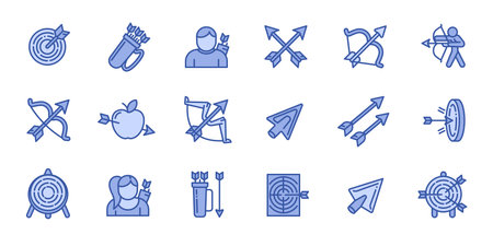 Archery icons set. Outline set of archery vector icons for web design isolated on white backgroundのイラスト素材