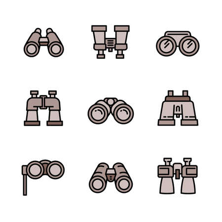Binoculars icons set. Outline set of binoculars vector icons for web design isolated on white backgroundのイラスト素材