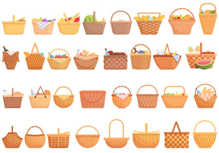 Picnic basket icons set. Cartoon set of picnic basket vector icons for web designのイラスト素材