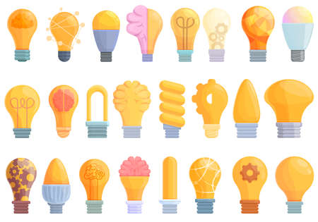 Smart lightbulb icons set. Cartoon set of smart lightbulb vector icons for web designのイラスト素材