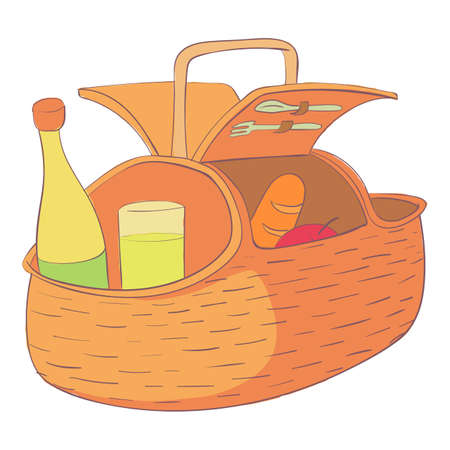 Picnic hamper icon. Cartoon and flat of Picnic hamper vector icon for web design isolated on white backgroundのイラスト素材
